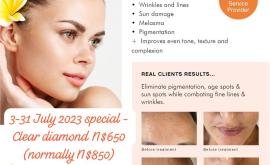 Clear Diamond Laser Treatment now N$650, normally N$850, special valid till 31 July 2023